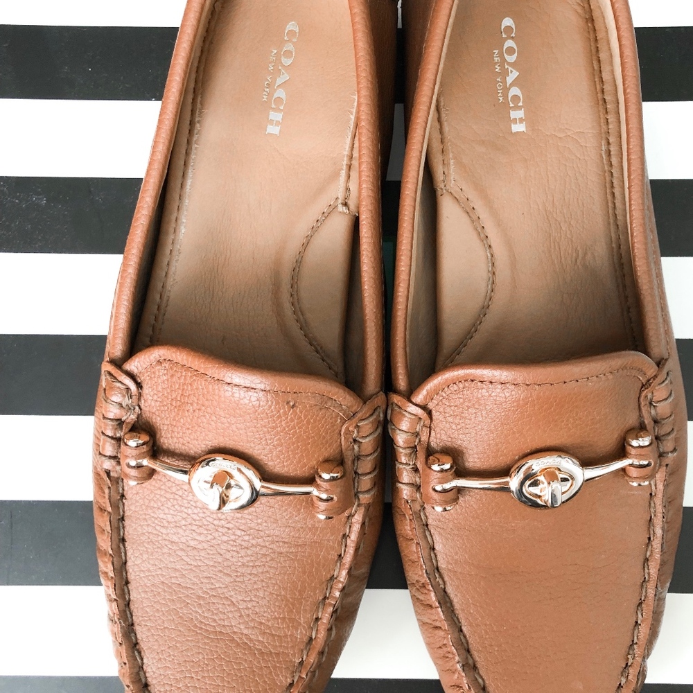 Brown Coach Arlene Loafers with Gold Turn Lock